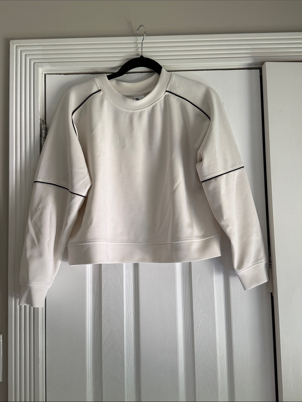all in motion Cream Crewneck Sweatshirt with Black Piping